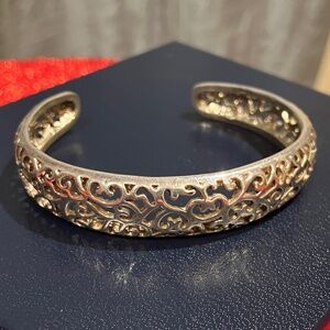 925 STERLING SILVER CUFF BRACELET, BEAUTIFUL OPEN WORK FILIGREE ELEGANT TIMELESS